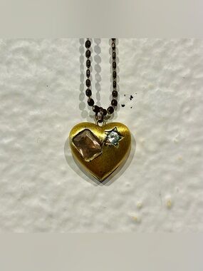 Vintage Gold Heart Pendant Necklace with Gem Accents